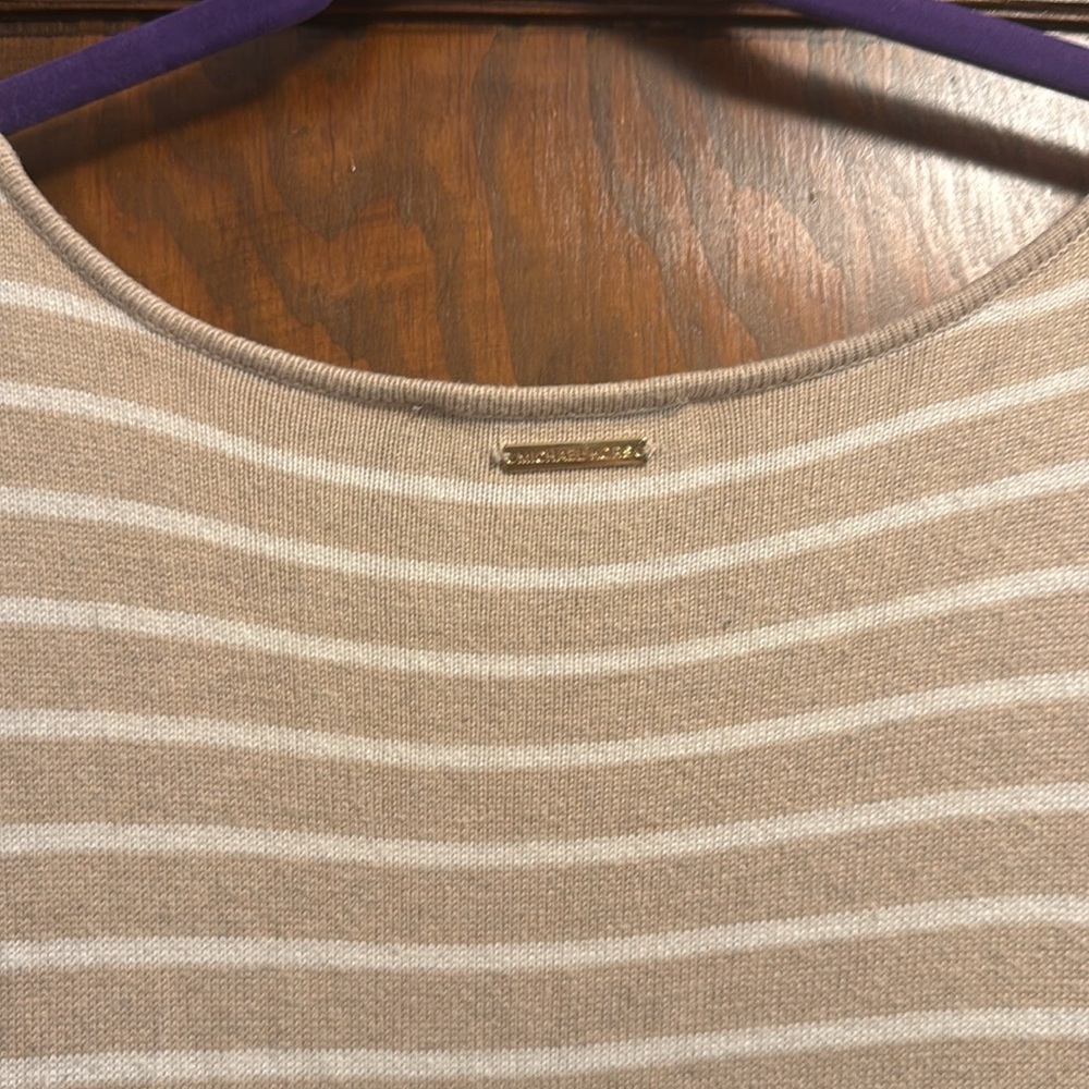 Michael Kors Women’s Tan White Stripe Pullover Sweater Ties On The Side - Picture 9 of 12